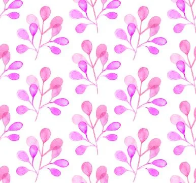 Seamless watercolor pattern background with tree leaves twigs Stock Illustration