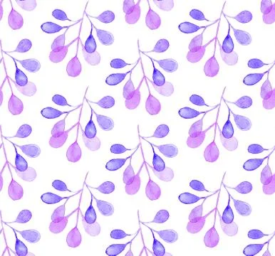 Seamless watercolor pattern background with tree leaves twigs Stock Illustration