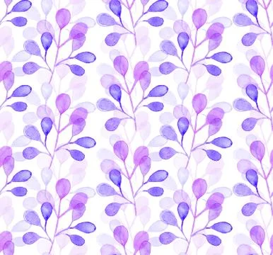 Seamless watercolor pattern background with tree leaves twigs Stock Illustration