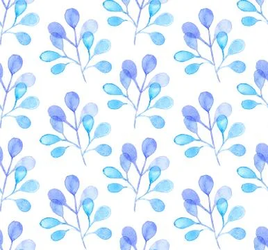 Seamless watercolor pattern background with tree leaves twigs Stock Photos