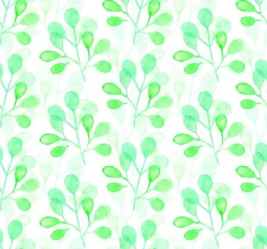 Seamless watercolor pattern background with tree leaves twigs Fotos de archivo