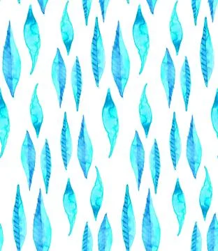 Seamless watercolor pattern background with willow leaves Stock Illustration