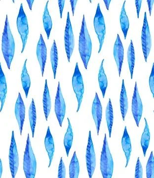 Seamless watercolor pattern background with willow leaves Stock Illustration