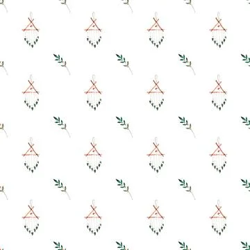 Seamless watercolor pattern boho style. cartoon dream catcher for kids. for Stock Illustration