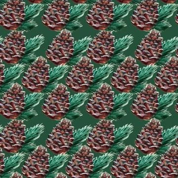 Seamless watercolor pattern. cedar cones Illustrazione stock