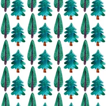 Seamless watercolor pattern. coniferous trees Stock Illustration