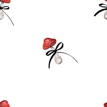 Seamless watercolor pattern cute fly agaric patterns beautiful mushroom pattern Stock Illustration