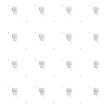 Seamless watercolor pattern of Easter bucket with colorful eggs and bow and cute Illustrazione stock