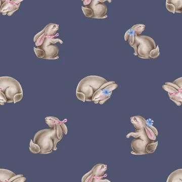 Seamless watercolor pattern with easter rabbits on a blue background イラスト素材