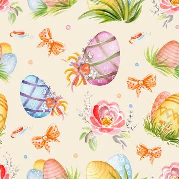 Seamless watercolor pattern with easter rabbits sunlight Stockfoto's