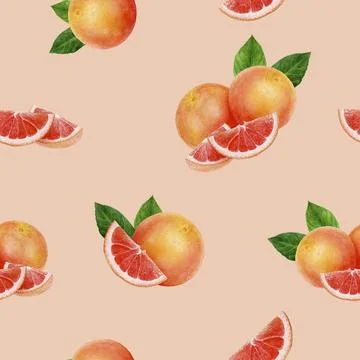 A Seamless Watercolor Pattern Featuring Grapefruit and Various Citrus Fruits in Stockillustratie