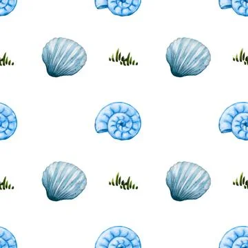 Seamless watercolor pattern featuring seashells and marine elements for tex.. Stock Photos