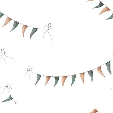 Seamless watercolor pattern with flags and garlands. beautiful retro pattern for Stock-Illustration