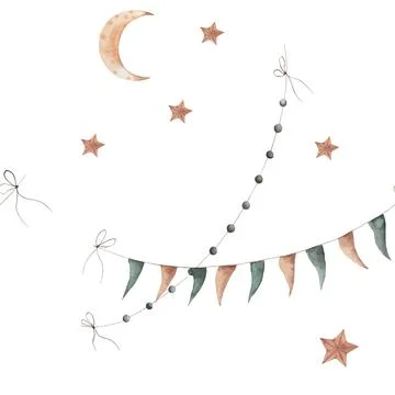 Seamless watercolor pattern with flags and garlands. beautiful retro pattern for Stock Illustration