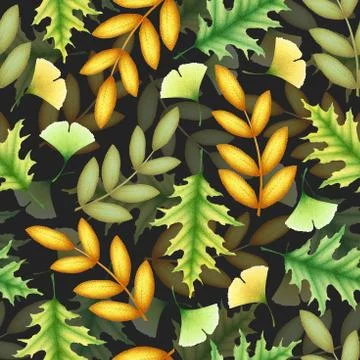 Seamless watercolor pattern with hand drawn autumn branches and leaves isolat Stock Illustration