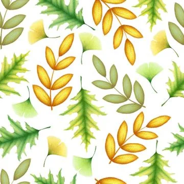 Seamless watercolor pattern with hand drawn autumn branches and leaves isolat Illustrazione stock