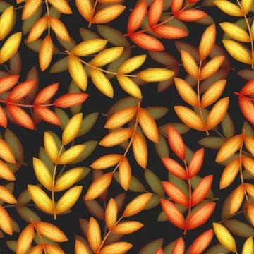 Seamless watercolor pattern with hand drawn autumn leaves and branches isolat Stock Illustration