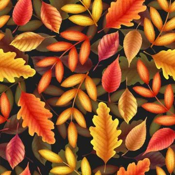 Seamless watercolor pattern with hand drawn autumn leaves and branches isolat Stock Illustration