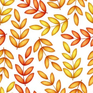 Seamless watercolor pattern with hand drawn autumn leaves and branches isolat Stock Illustration