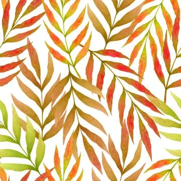 Seamless watercolor pattern with hand drawn autumn leaves and branches isolat Illustrazione stock