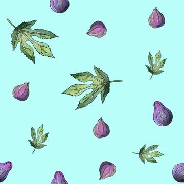 Seamless watercolor pattern hand drawn in the form of figs Stock Illustration