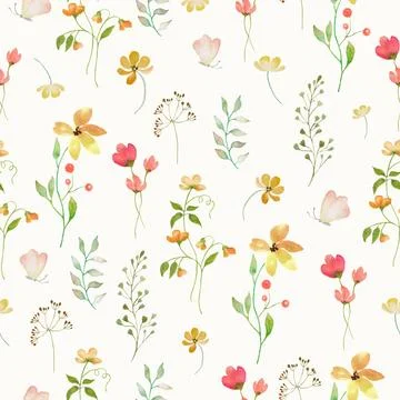 Seamless watercolor pattern. Hand drawn floral  illustration isolated on past Stock Illustration