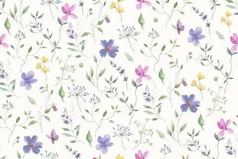 .Seamless watercolor pattern. Hand drawn floral illustration isolated on whit Stock Illustration