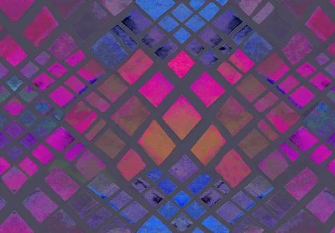 Seamless watercolor pattern with irregular geometry of multicolored rhombuses Stock Illustration