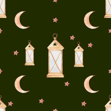 Seamless watercolor pattern lantern, month, stars. beautiful pattern for the Stock-Illustration