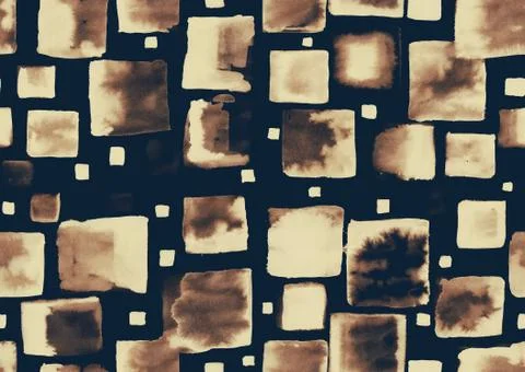 Seamless watercolor pattern with light squares on black background Stock Illustration