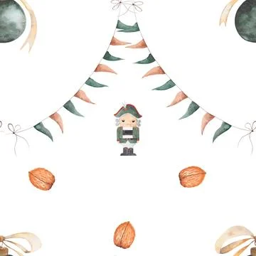 Seamless watercolor pattern with nutcracker. magical new year pattern with Stock Illustration