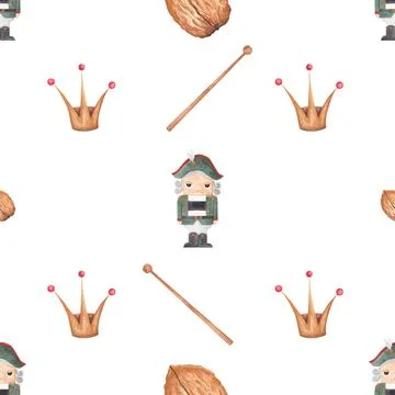 Seamless watercolor pattern with nutcracker. magical new year pattern with 스톡 일러스트