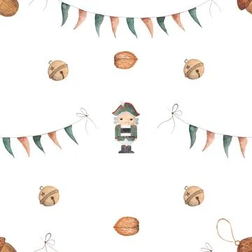 Seamless watercolor pattern with nutcracker. magical new year pattern with Illustrazione stock