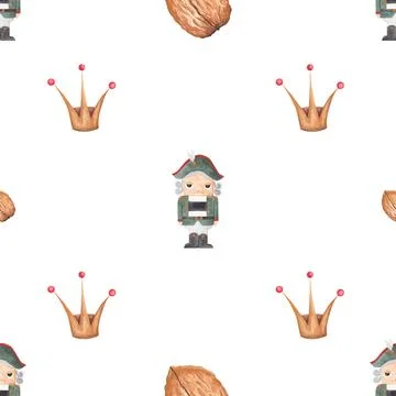 Seamless watercolor pattern with nutcracker. magical new year pattern with Stock Illustration