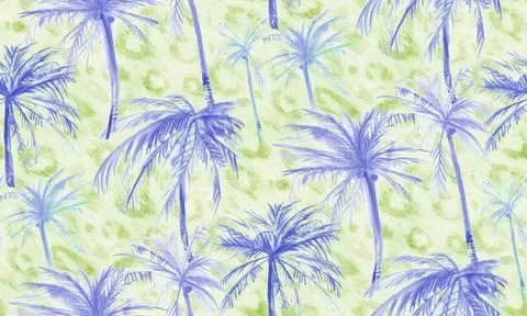 Seamless watercolor pattern with palm trees and leopard Stock Illustration