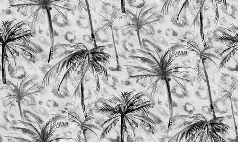 Seamless watercolor pattern with palm trees and leopard Stock Illustration