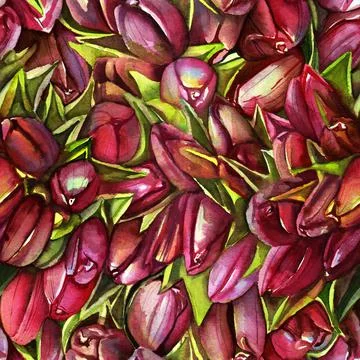 Seamless watercolor pattern red tulips Stock Illustration