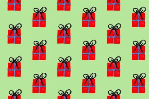 Seamless watercolor pattern with red wrapped christmas gift boxes 스톡 일러스트