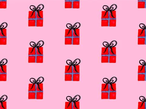 Seamless watercolor pattern with red wrapped christmas gift boxes Stock Illustration
