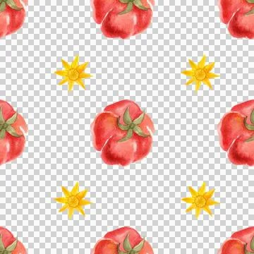 Seamless watercolor pattern with ripe tomatoes. Hand-painted vegetables Stock Illustration