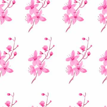 Seamless watercolor pattern with sakura in delicate colours. Stock Illustration
