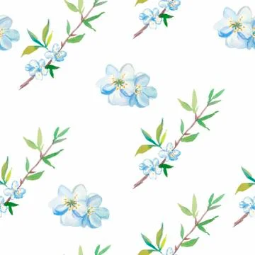 Seamless watercolor pattern with sakura in delicate colours. Stock Illustration