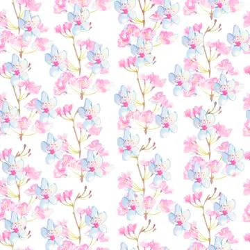 Seamless watercolor pattern with sakura in delicate colours. Stock Illustration