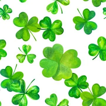 Seamless watercolor pattern for St Patrick s day, shamrocks and a clover S... Stock Photos