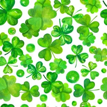 Seamless watercolor pattern for St Patrick s day, green Irish clovers Seam... Stock Photos