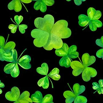 Seamless watercolor pattern for St Patrick's day, shamrocks and a clover Stock Illustration
