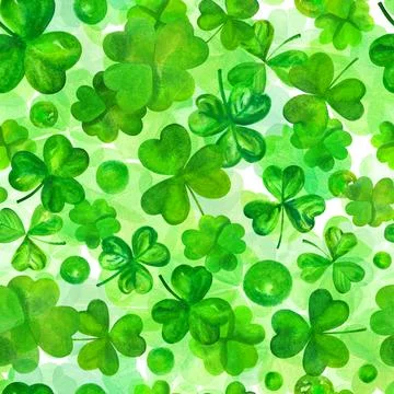 Seamless watercolor pattern for St Patrick's day, green Irish clovers Stock Illustration