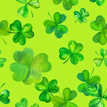 Seamless watercolor pattern for St Patrick's day, shamrocks and a clover Stock Illustration