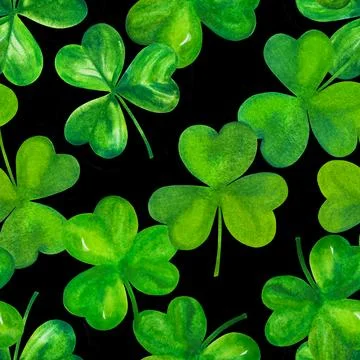 Seamless watercolor pattern for St Patrick's day, green Irish shamrocks Stockillustratie