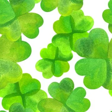 Seamless watercolor pattern for St Patrick's day, abstract four leaf clovers Stock Illustration